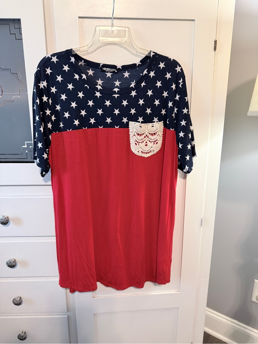 Hemish Red & Navy Star Crochet-Pocket Tunic